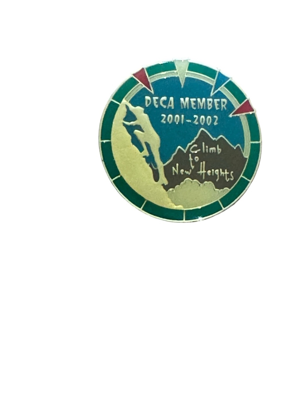 DECA Member 2001-2002 Enamel Pin - Green Blue Gold “Climb to New Heights”